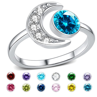 925 Silver Moonstone Birthstone Adjustable Open Ring Women