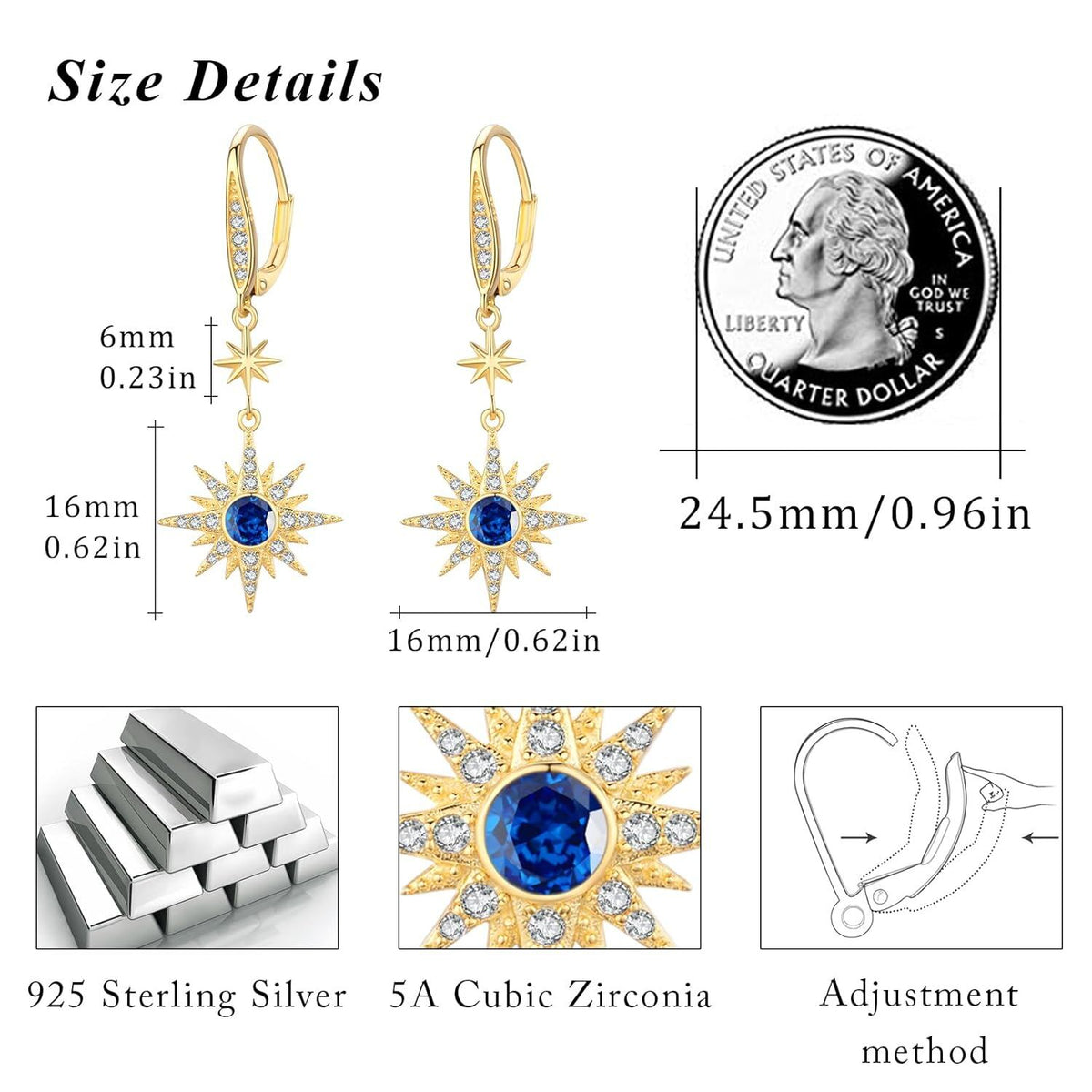 925 Sterling Silver Starburst Birthstone Drop Earrings