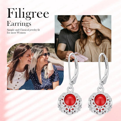 18K Gold Plated Silver Red Gemstone Filigree Dangle Earrings