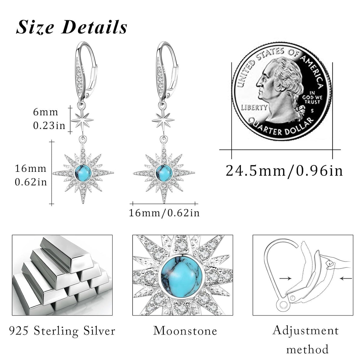 925 Sterling Silver Starburst Birthstone Drop Earrings