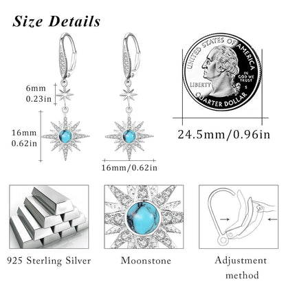 925 Sterling Silver Starburst Birthstone Drop Earrings