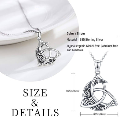 925 Silver Celtic Knot Moon Pendant Necklace Women Men