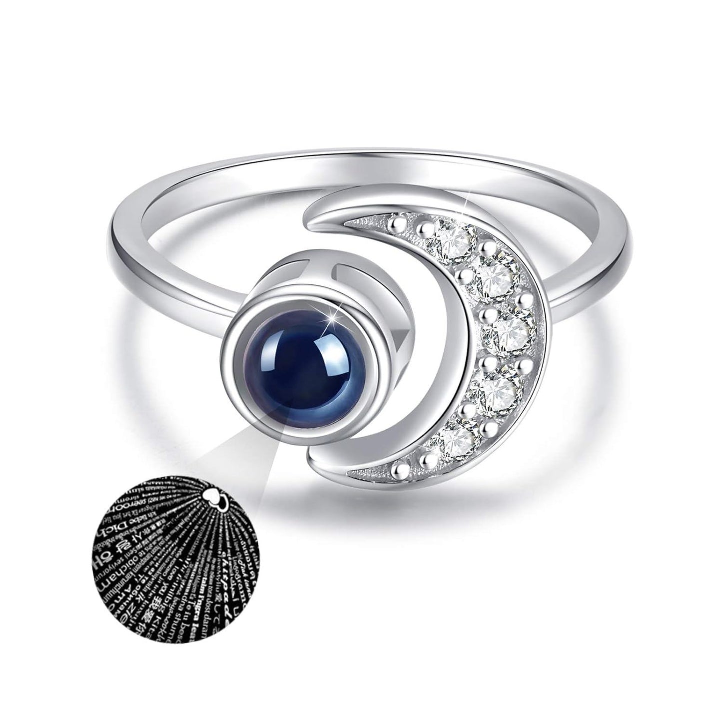 925 Silver Crescent Moon Open Adjustable Ring Women Gift
