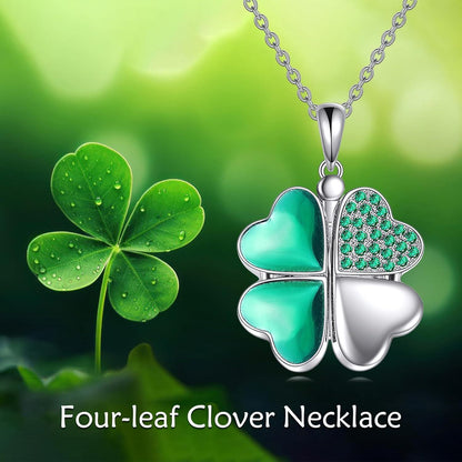 925 Silver Green Enamel CZ Four-Leaf Clover Photo Locket