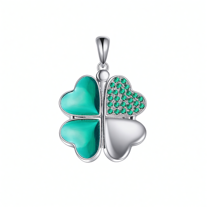 925 Silver Green Enamel CZ Four-Leaf Clover Photo Locket