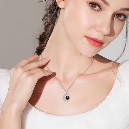925 Silver Crescent Moon Black Pearl Pendant Necklace Her