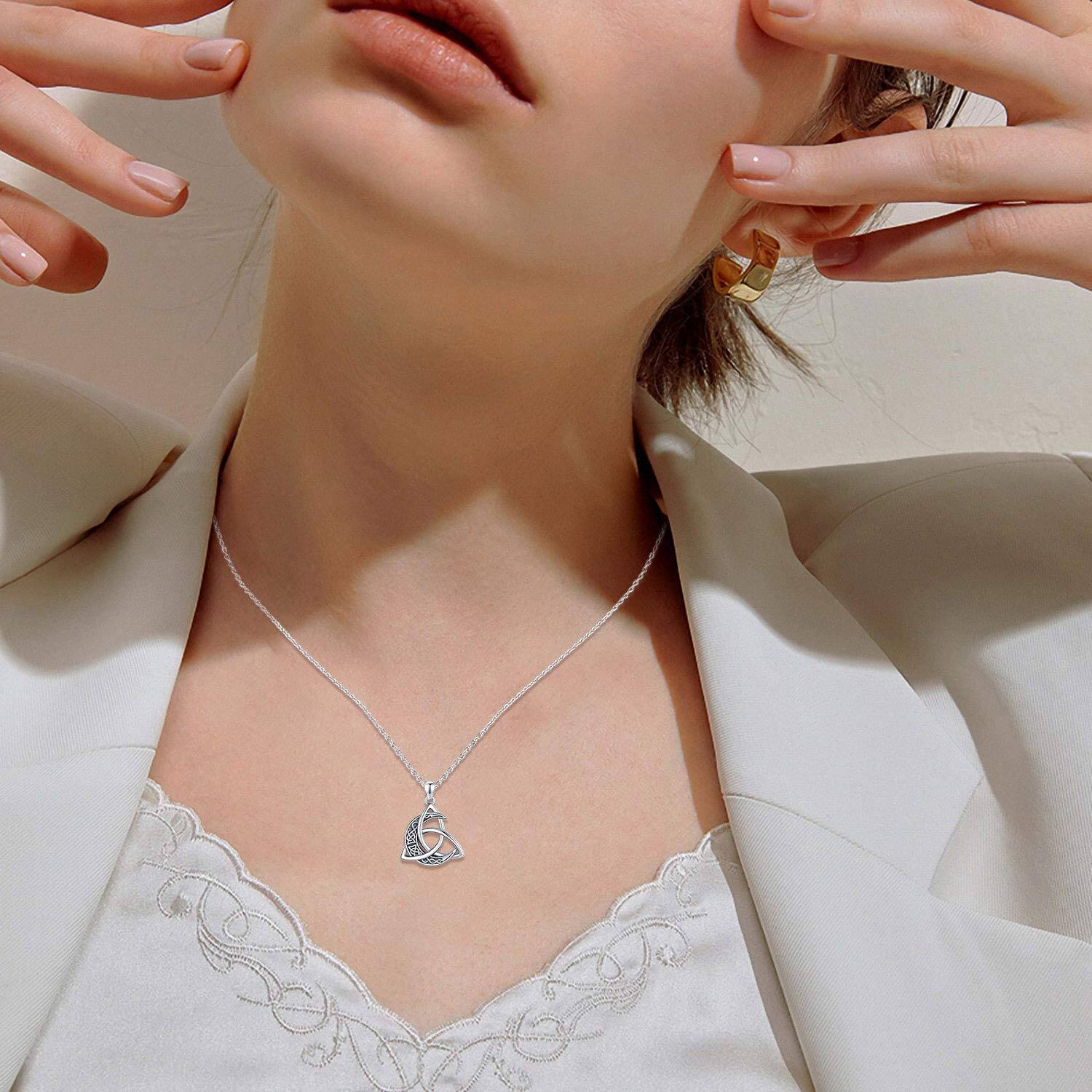 925 Silver Celtic Knot Moon Pendant Necklace Women Men