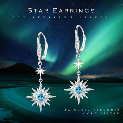 925 Sterling Silver Starburst Birthstone Drop Earrings