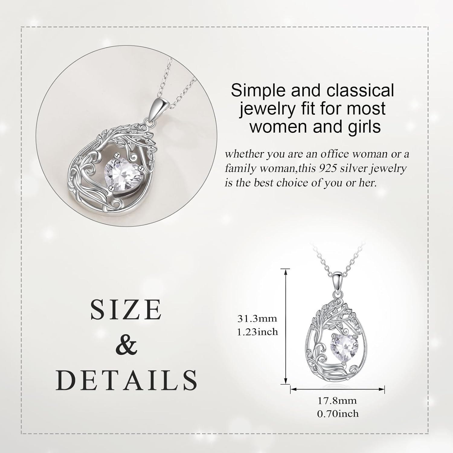 925 Silver Gold Plated Gemstone Tree Life Pendant Necklace