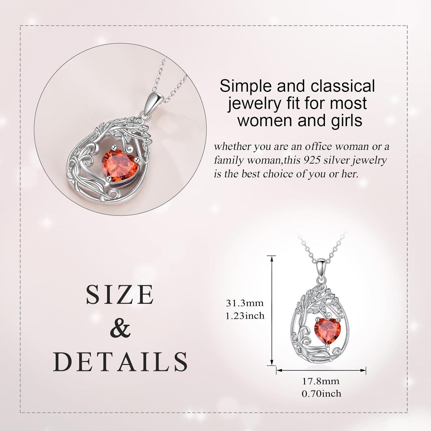925 Silver Gold Plated Gemstone Tree Life Pendant Necklace