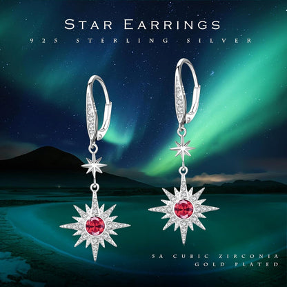 925 Sterling Silver Starburst Birthstone Drop Earrings