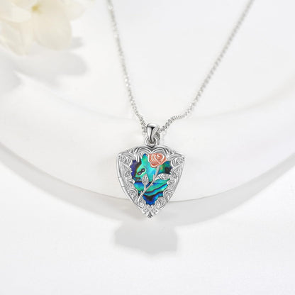 925 Silver Abalone Rose Photo Frame Pendant Necklace Women