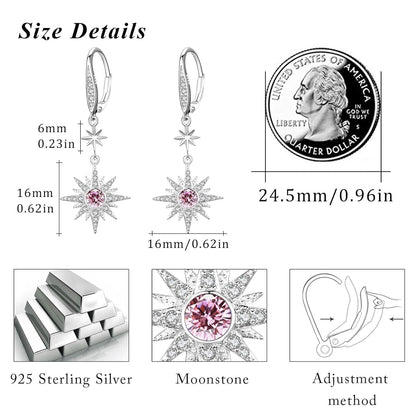 925 Sterling Silver Starburst Birthstone Drop Earrings