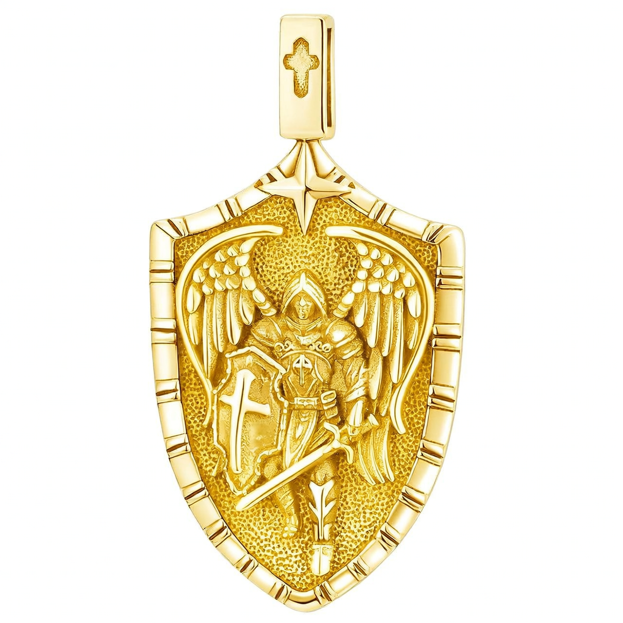 925 Silver St Michael Shield Pendant Necklace Men Women Gold