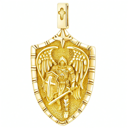 925 Silver St Michael Shield Pendant Necklace Men Women Gold