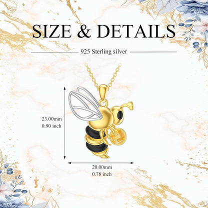 Gold Plated Sterling Silver & Citrine Bee Pendant Necklace - 925 Silver, 4.5mm Gem, 18+2 Chain, Lobster Clasp, Hypoallergenic Gift for Women