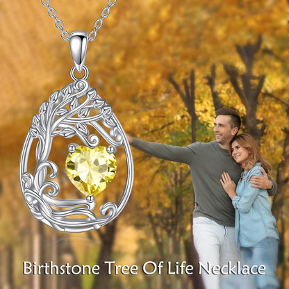 925 Silver Gold Plated Gemstone Tree Life Pendant Necklace