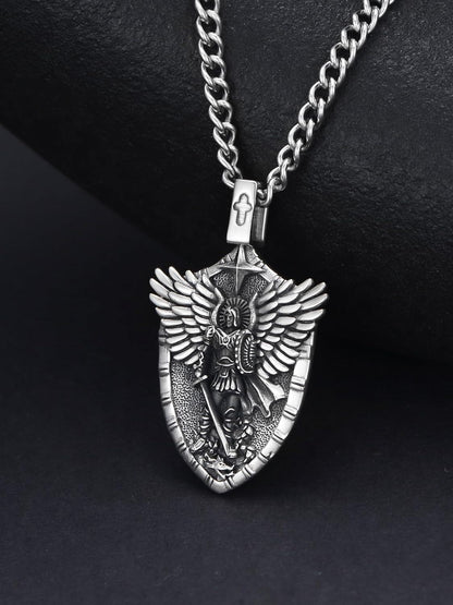 925 Silver St Michael Shield Pendant Necklace Men Women Gold