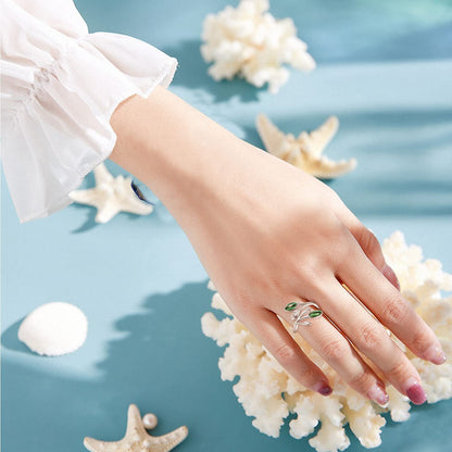 925 Sterling Silver Leaf Ring with Birthstone Adjustable Wrap Promise Engagement Wedding Rings for Women