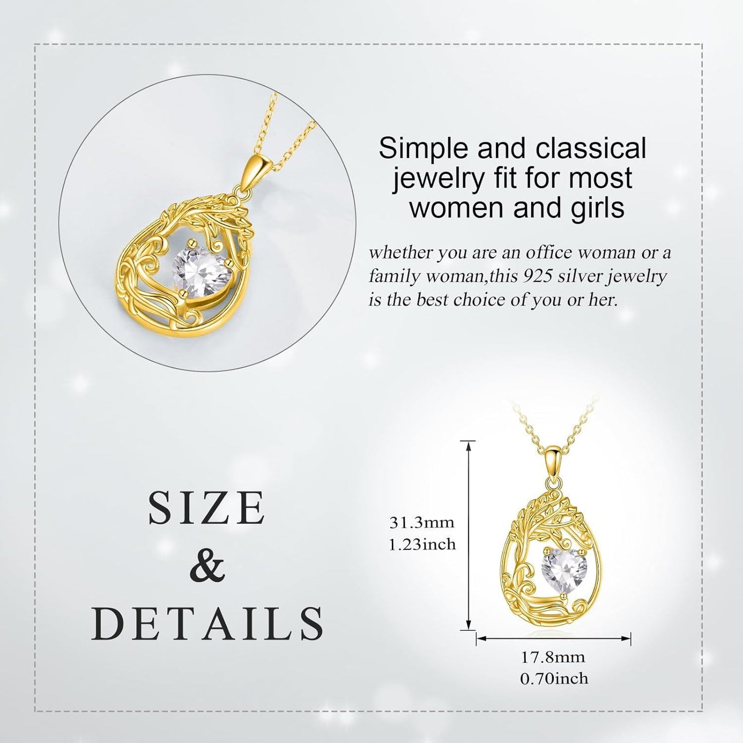 925 Silver Gold Plated Gemstone Tree Life Pendant Necklace