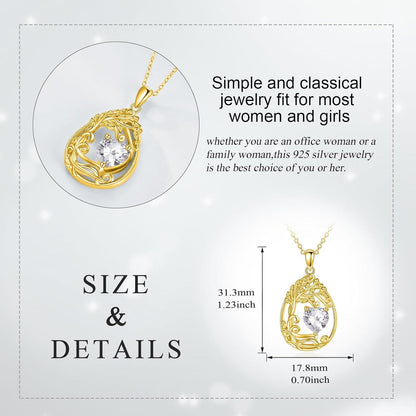 925 Silver Gold Plated Gemstone Tree Life Pendant Necklace