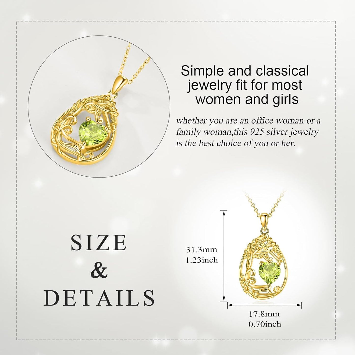 925 Silver Gold Plated Gemstone Tree Life Pendant Necklace
