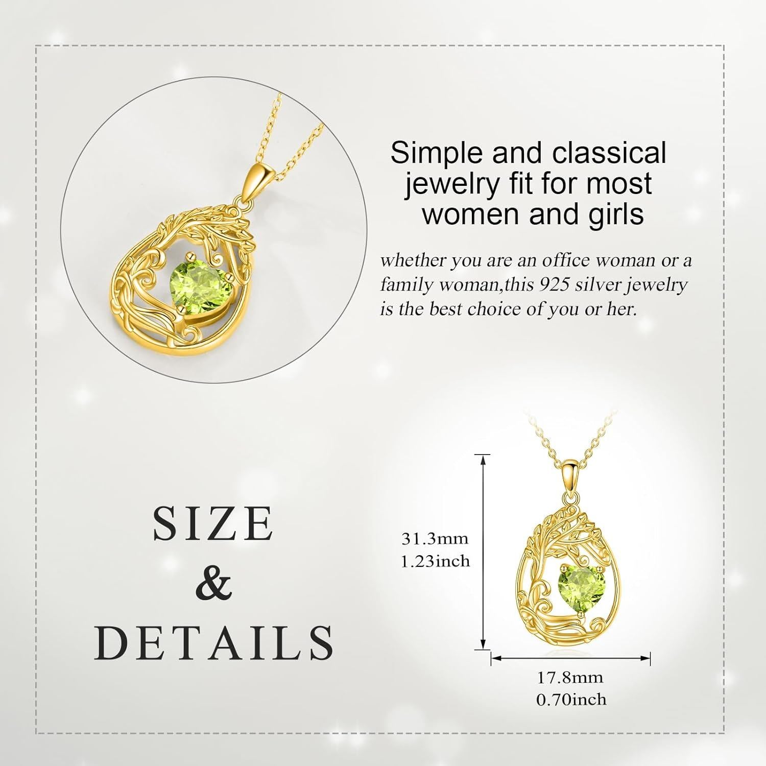 925 Silver Gold Plated Gemstone Tree Life Pendant Necklace