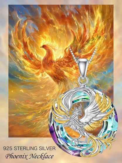 925 Sterling Silver Blue Crystal Phoenix Pendant Necklace - Valentines Mothers Day Gifts for Her