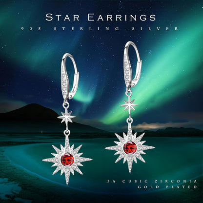 925 Sterling Silver Starburst Birthstone Drop Earrings