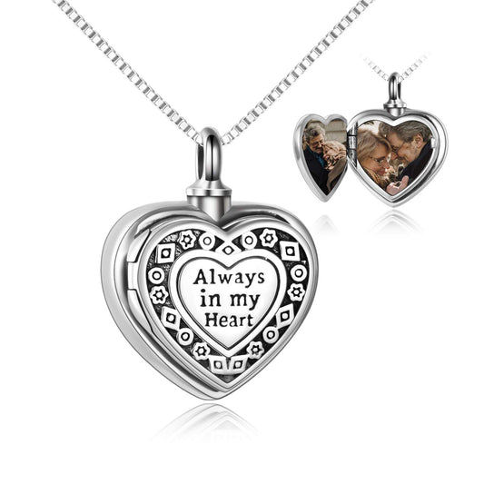 925 Silver Heart Memorial Photo Holder Pendant Necklace