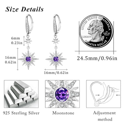 925 Sterling Silver Starburst Birthstone Drop Earrings