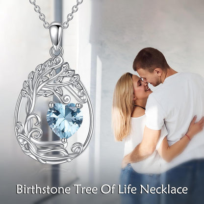 925 Silver Gold Plated Gemstone Tree Life Pendant Necklace