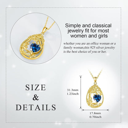 925 Silver Gold Plated Gemstone Tree Life Pendant Necklace