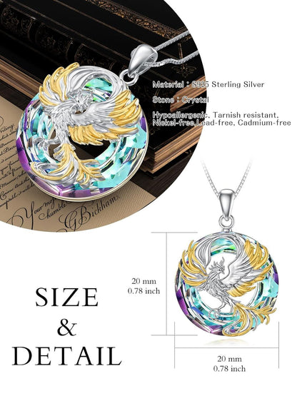 925 Sterling Silver Blue Crystal Phoenix Pendant Necklace - Valentines Mothers Day Gifts for Her