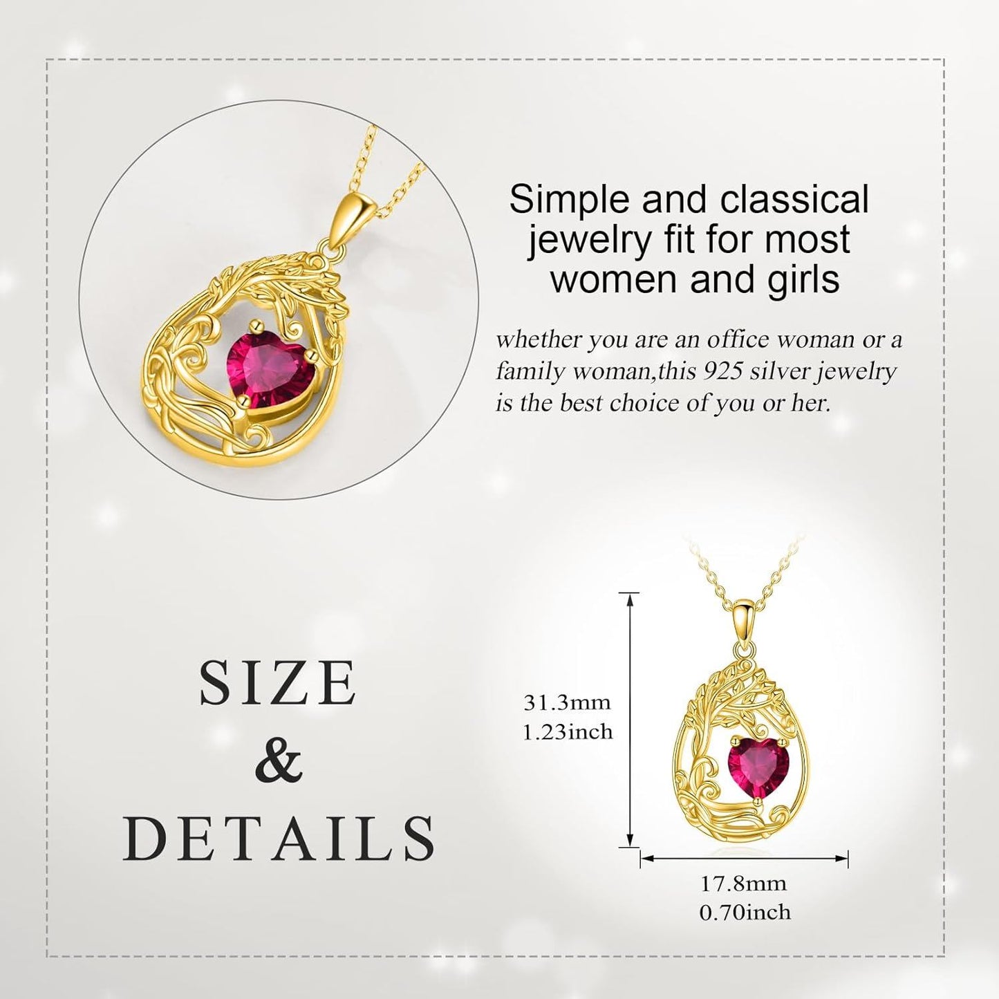 925 Silver Gold Plated Gemstone Tree Life Pendant Necklace