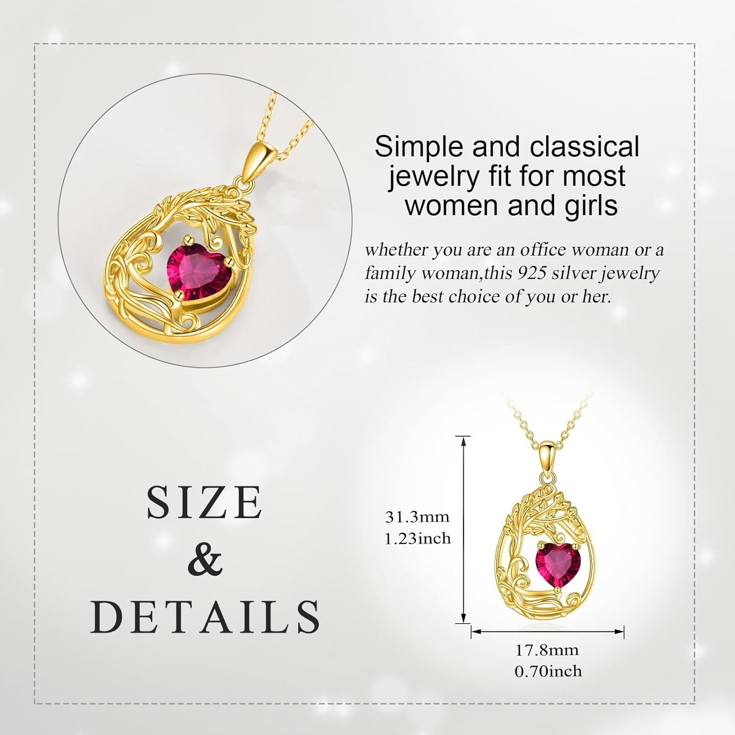 925 Silver Gold Plated Gemstone Tree Life Pendant Necklace