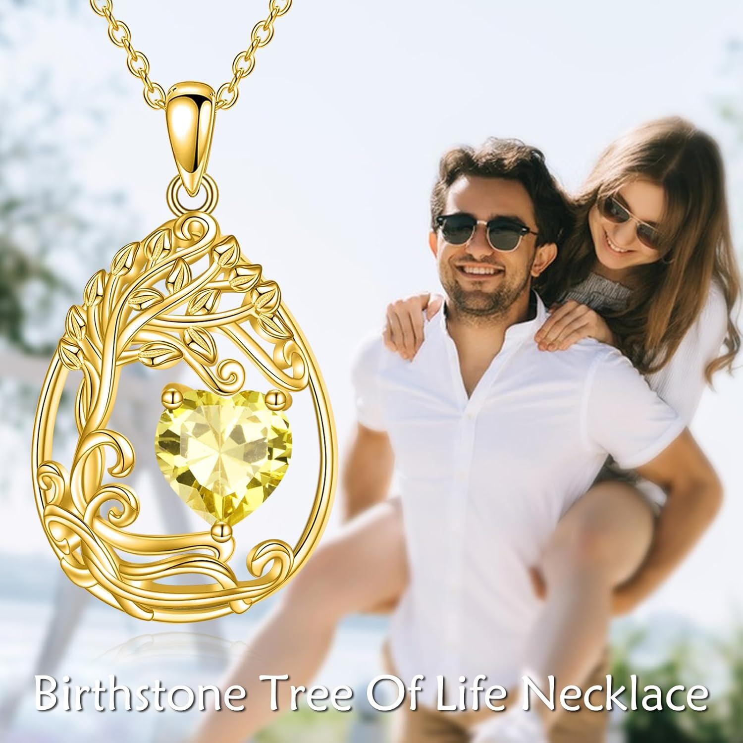 925 Silver Gold Plated Gemstone Tree Life Pendant Necklace