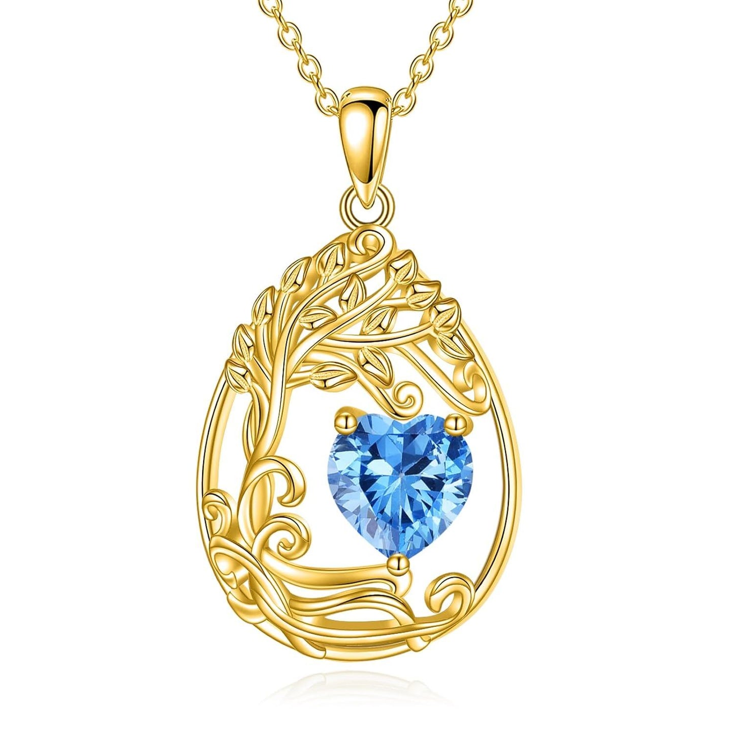 925 Silver Gold Plated Gemstone Tree Life Pendant Necklace