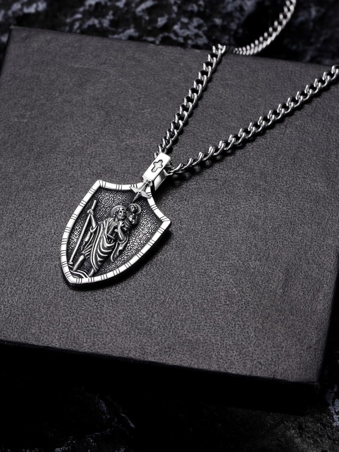 925 Silver St Christopher Pendant Necklace Men Women