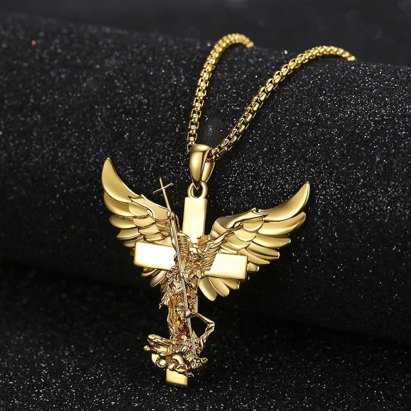 Gold 925 Silver Guardian Angel Cross Pendant Necklace