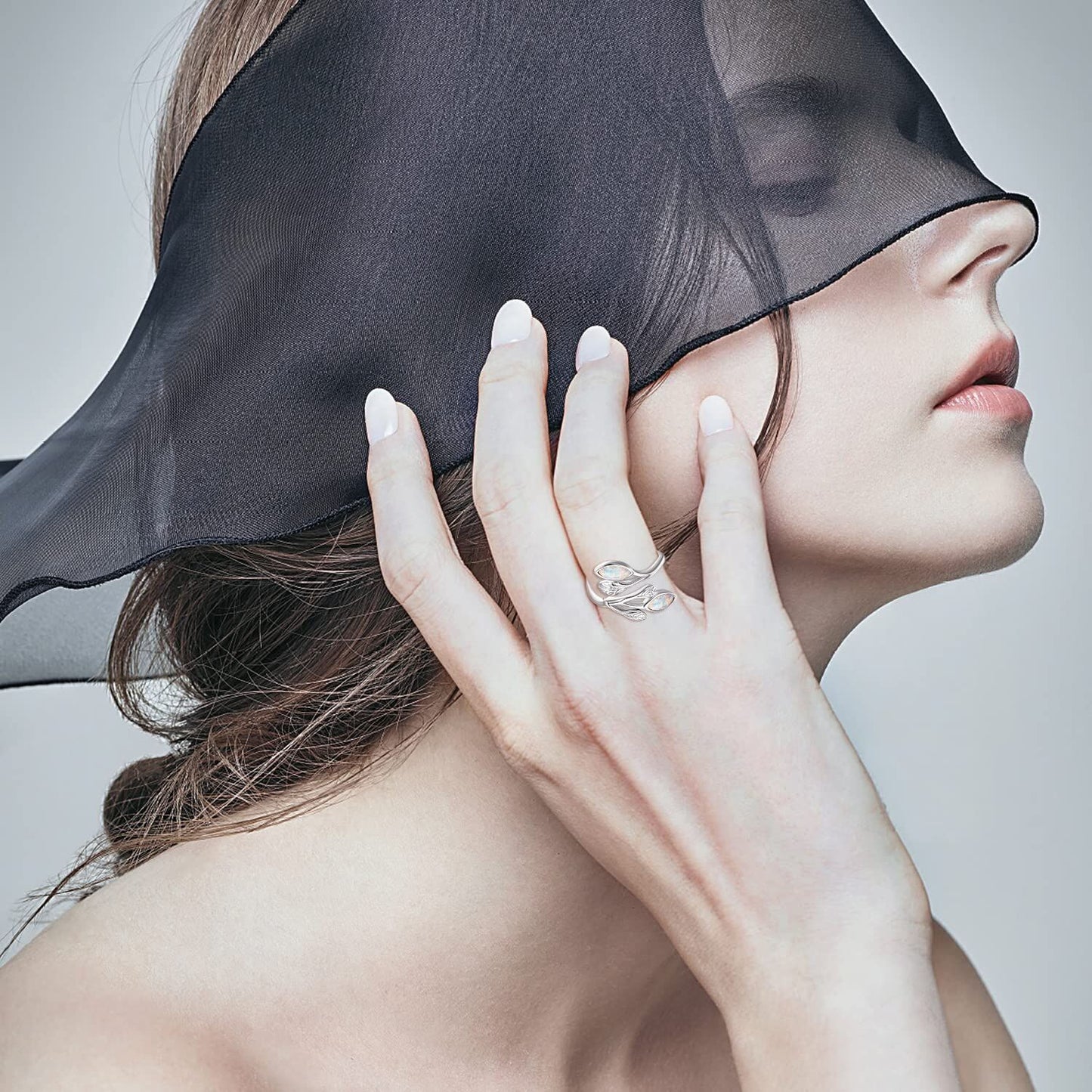 925 Sterling Silver Leaf Ring with Birthstone Adjustable Wrap Promise Engagement Wedding Rings for Women