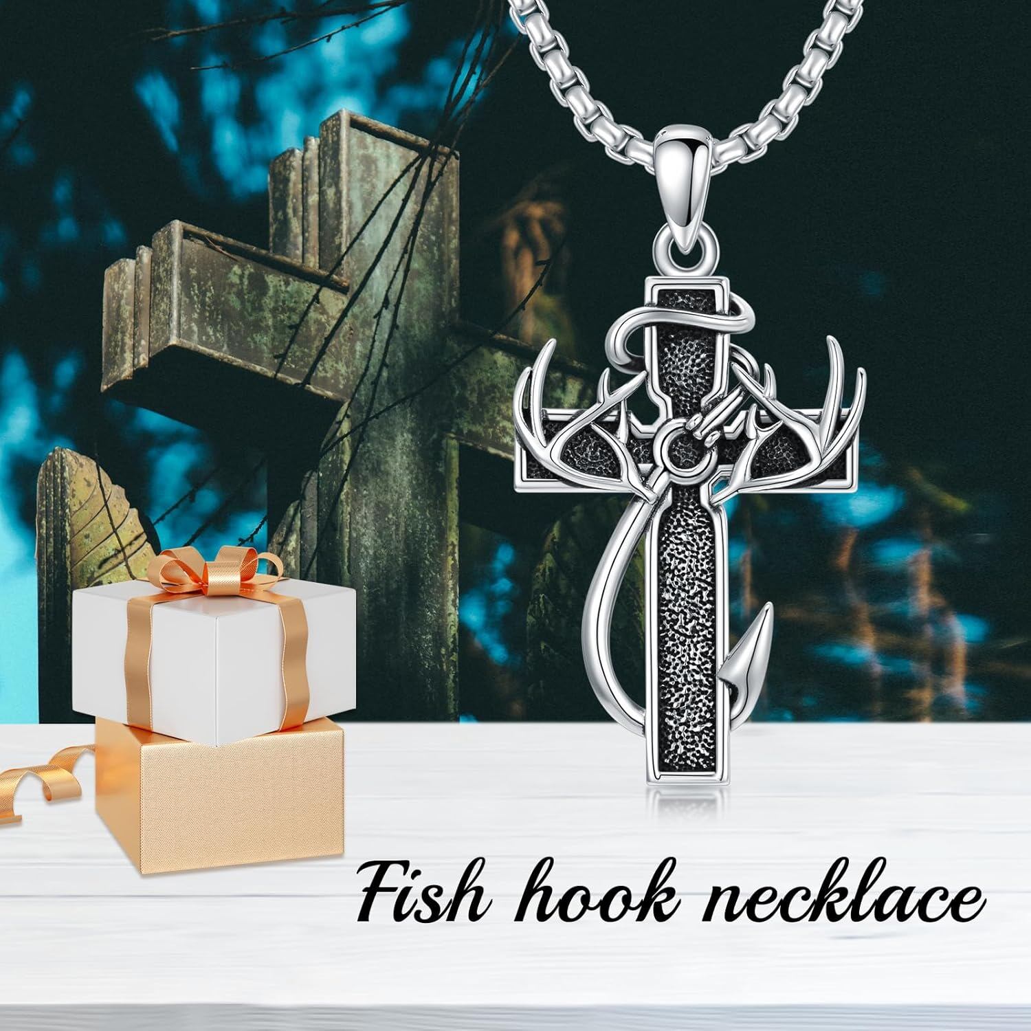 925 Silver Cross Antlers Anchor Cremation Keepsake Necklace
