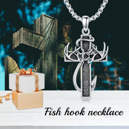 925 Silver Cross Antlers Anchor Cremation Keepsake Necklace