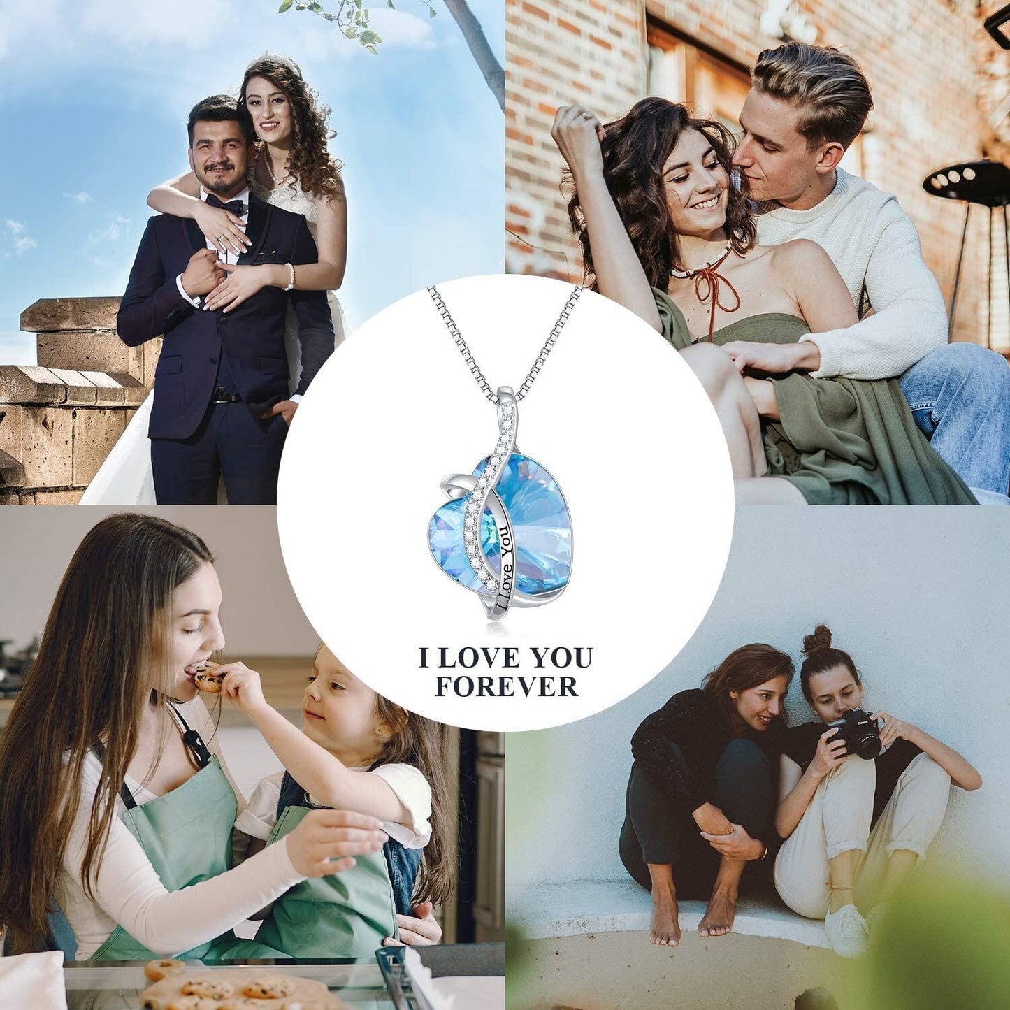 925 Silver Austrian Crystal 12 Birthstone Heart Necklace
