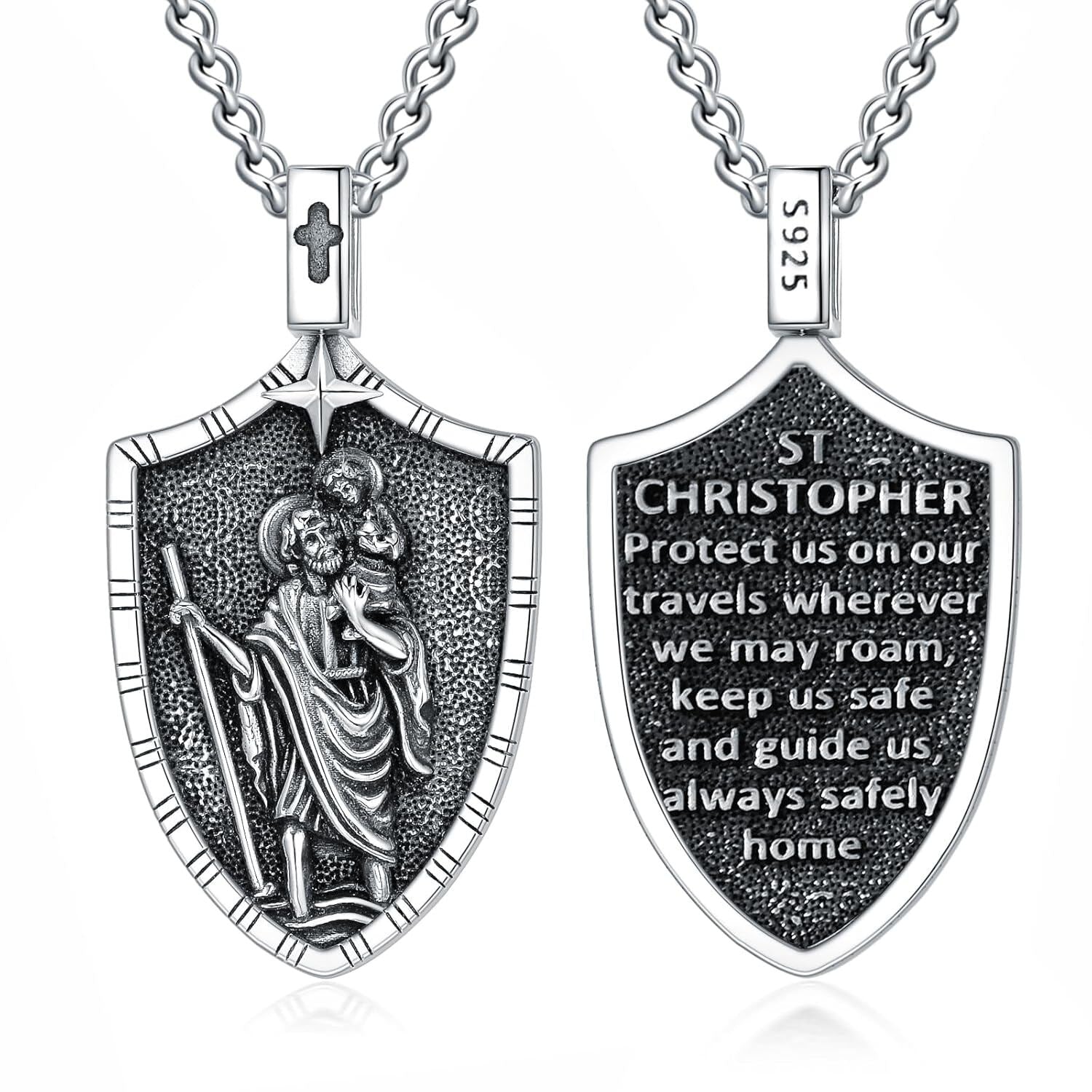 925 Silver St Christopher Pendant Necklace Men Women