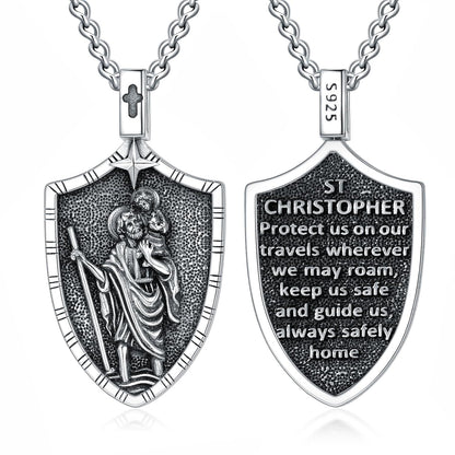 925 Silver St Christopher Pendant Necklace Men Women