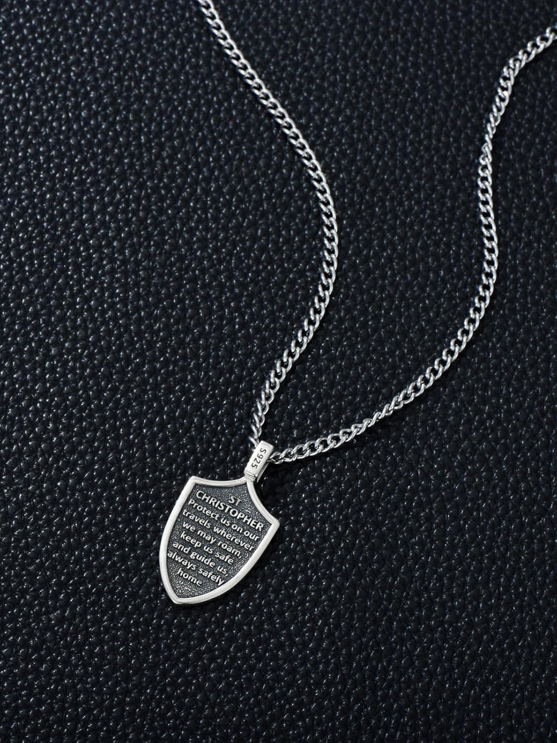 925 Silver St Christopher Pendant Necklace Men Women