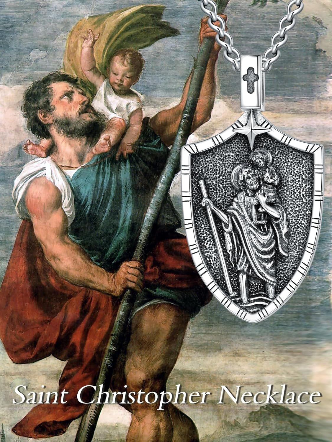 925 Silver St Christopher Pendant Necklace Men Women