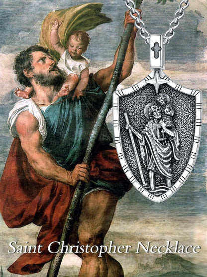 925 Silver St Christopher Pendant Necklace Men Women