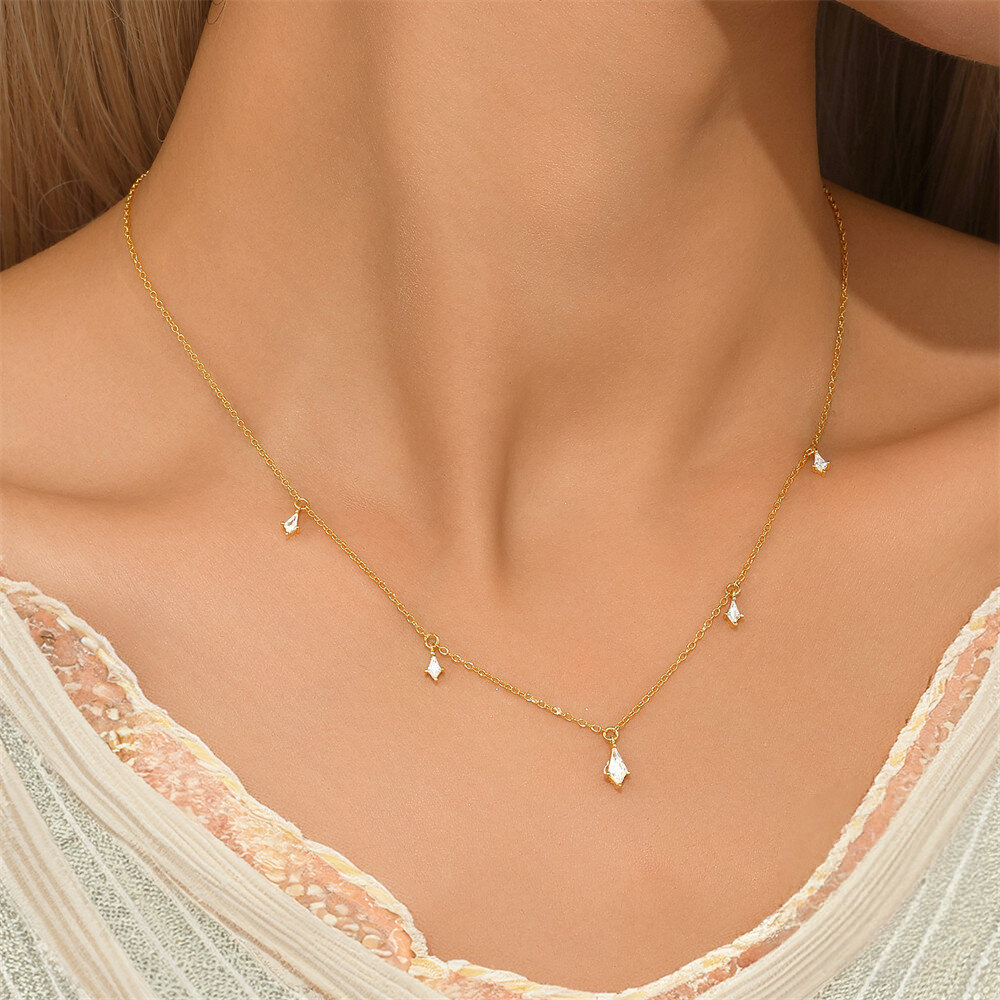 925 Sterling Silver Kite Stone Zircon Inlay Stackable Necklace Bracelet Earring Set